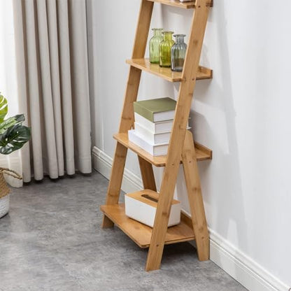 Bamboo Ladder Shelf Bookcase (4 Tier / Natural)