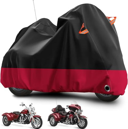 Trike Cover Waterproof Outdoor Heavy Duty 3 Wheel Motorcycle Cover (Black&Red)