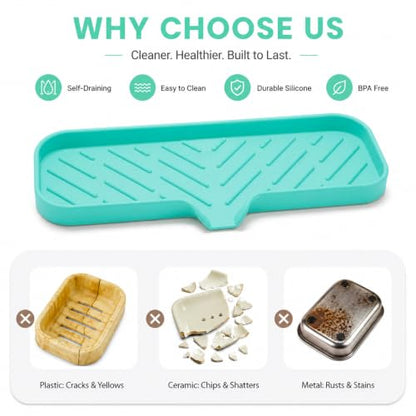 Silicone Soap Dish with Drain Spout (Mint / L(12"×4"))