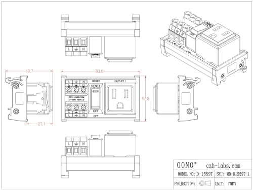 DIN Rail Mount AC 120V NEMA 5 (D-1559T)