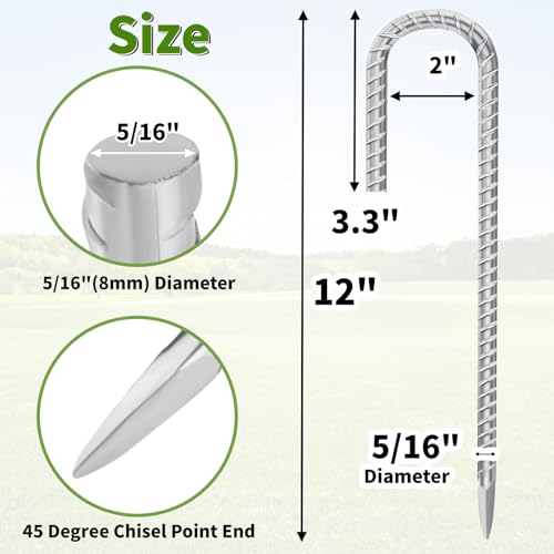 12 Inch Ground Stakes Heavy Duty J Hook 30 (12"x5/16"-30pcs / J Shape-Silver)