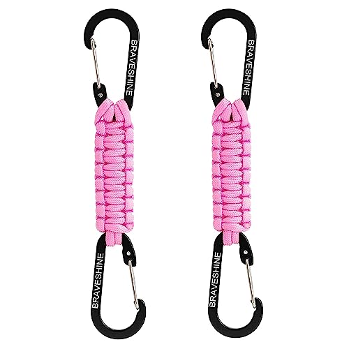 2 Pack Pink Paracord Keychain Hook Carabiner Clips (Pink)