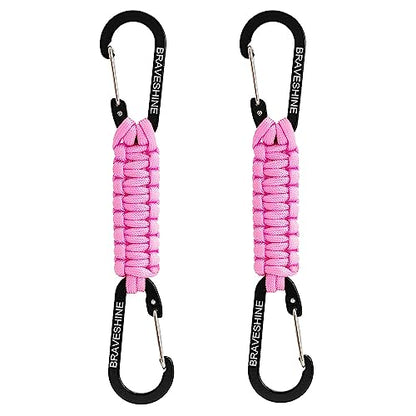 2 Pack Pink Paracord Keychain Hook Carabiner Clips (Pink)