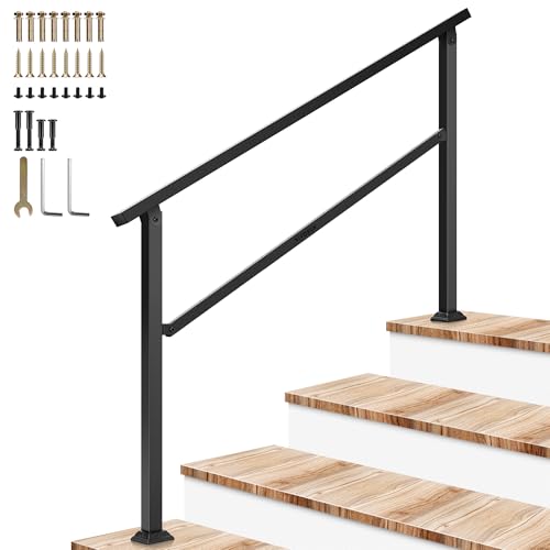 4 Step Stair Handrail 54"x36" Wrought Iron Porch Railing Black (Black / 4 Steps)