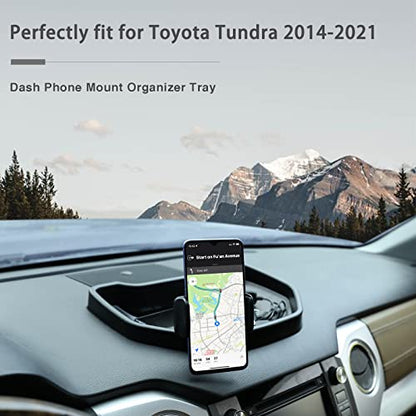 Black ABS Car Center Console Dash Table Storage Tray Fit for Toyota Tundra 2014 (With Mobile Phone Holder)