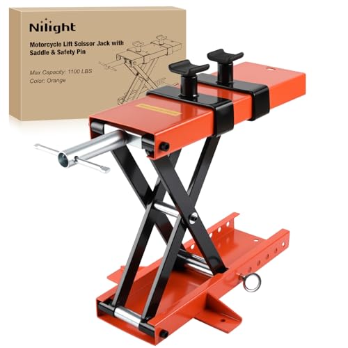 Motorcycle Lift 1100 LBS ATV Scissor Jacks with Saddle Safety Pin Crank Handle 3.7" (Orange w Saddle Safety Pin)