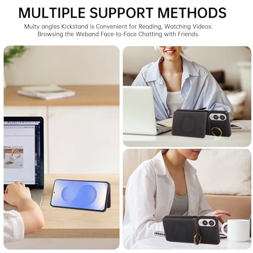 Compatible with Samsung Galaxy S25 Edge Wallet Case Screen Protector Crossbody Shoulder Strap Ring Buckle Stand Card Holder Magnetic Car Mount Phone Cover for S25Edge 25S S 25 25Edge Women Men Black (Black / for S25 edge)