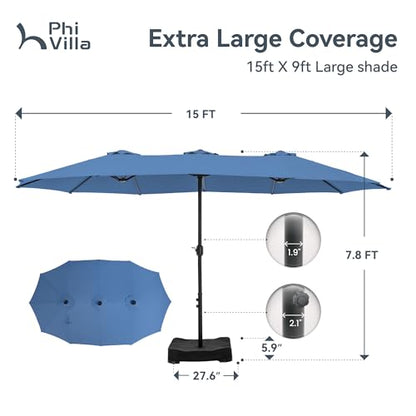 15ft Large Outdoor Patio Umbrella with Base Included (Haze Blue)