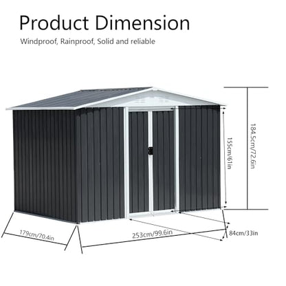 6x8 FT Outdoor Storage Shed (6x8 FT / Gray)