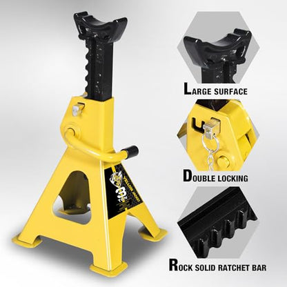 Car Jack Stands 3 Ton with Double Locking and Large Foot Base for Lifting SUVS (yellow / 3 ton double locking and upgraded base)