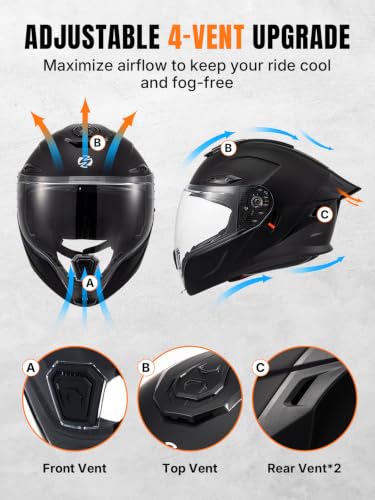Modular Motorcycle Helmet DOT Certified Full Face Helmet Flip up Street Motorcycle Helmets for Unisex Adult Matte Black Full Face Motorcycle Helmet (Flat Black / Large)