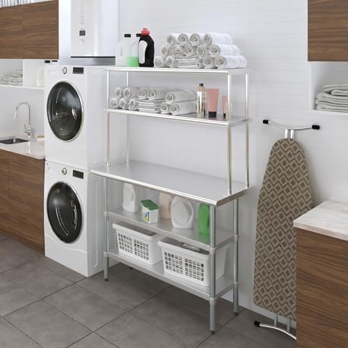 Stainless Steel Work Table with 2 Shelves (18" x 48" Table With 2 Shelves + 12" Overshelf)