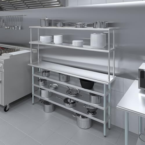 14" x 72" Stainless Steel Work Table with 3 Shelves and 12" Wide Double Tier Overshelf (14" x 72" Table with 3 Shelves + 12" Overshelf)