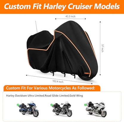 Motorcycle Cover for Harley Davidson Ultra Limited withTrunk Models (Black / for Ultra Limited)