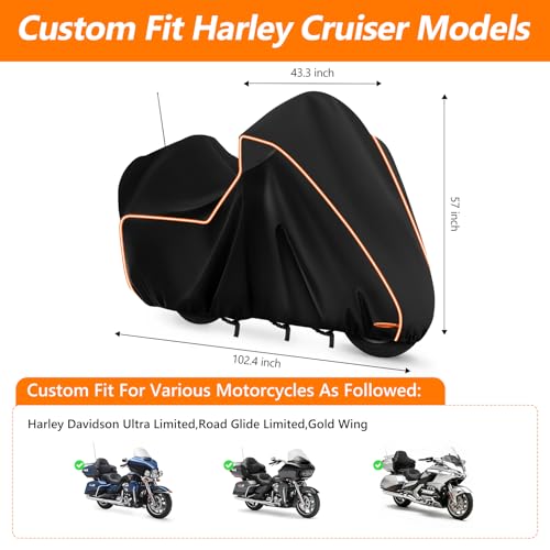 Motorcycle Cover for Harley Davidson Ultra Limited withTrunk Models (Black / for Ultra Limited)
