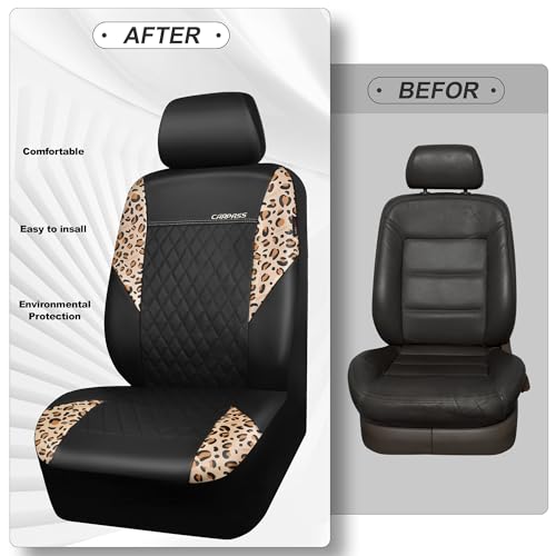 Leopard Print Faux Leather Car Seat Covers & Leopard Car Mats&Leopard Steering Wheel Cover Seat Belt Pad Universal Car Accessories for SUV (Leopard combo)