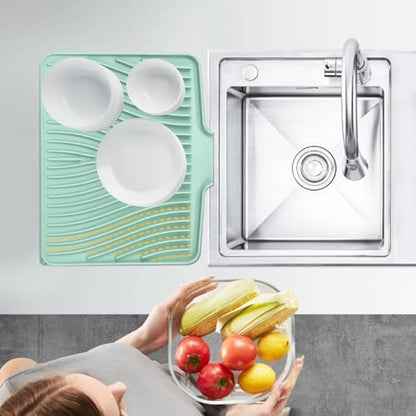 Silicone Dish Drying Mat for Kitchen Counter (Mint-1pc / 16" x 12")