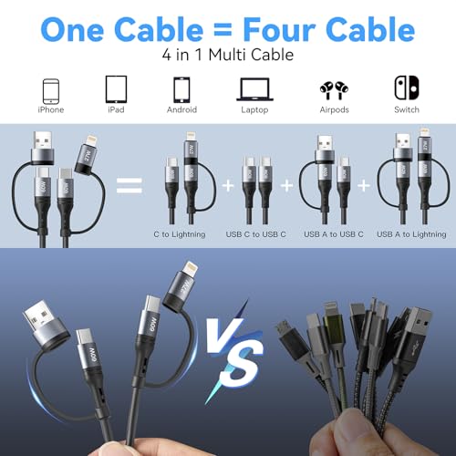 Coiled Lightning Cable 4 in 1 4FT Multi Charging Cable 60W Fast Charging (grey)