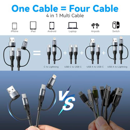 Coiled Lightning Cable 4 in 1 4FT Multi Charging Cable 60W Fast Charging (grey)