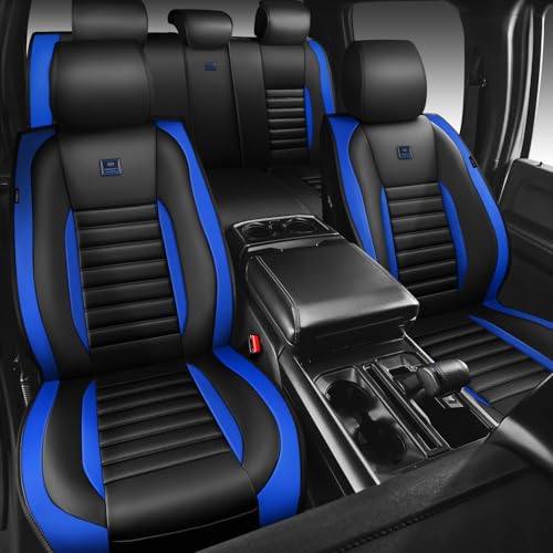 Nappa Leather Car Seat Covers Full Set (Black blue / Full Set)