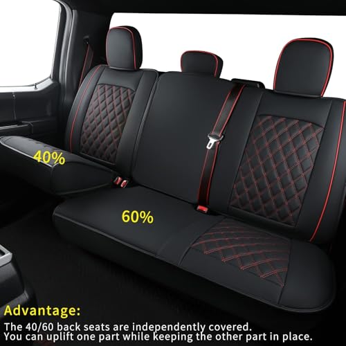 F150 Faux Leather Seat Covers Fit for 2015 ((2015-2026) Full Set / Black&Red)