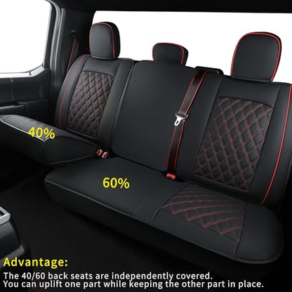 F150 Faux Leather Seat Covers Fit for 2015 ((2015-2026) Full Set / Black&Red)