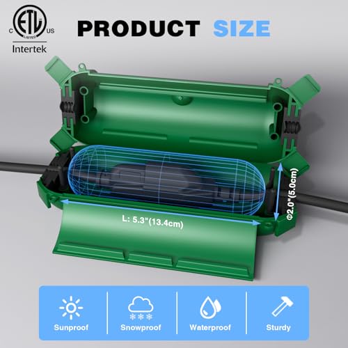 3 Pack] Flemoon Outdoor Extension Cord Safety Cover with Waterproof Seal (Green / Small Box: 5.3" L x 2" W x 2" H)