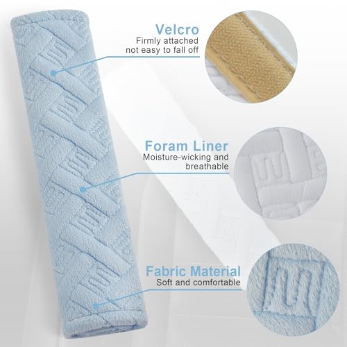 2 Pack Universal Car Shoulder Strap Pads Cover for A More Comfortable Driving (Pale Blue)