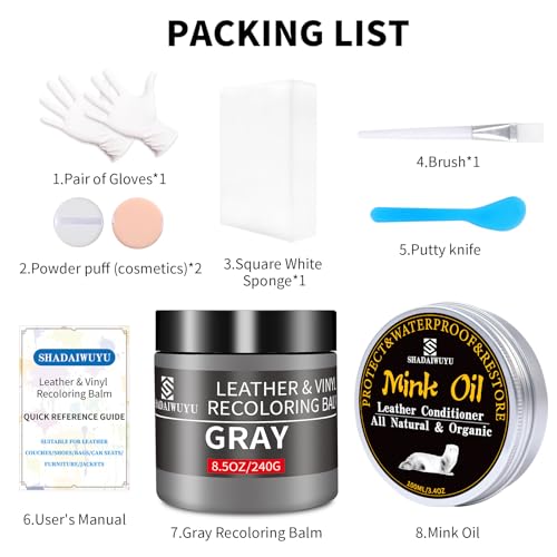 8.5oz Leather Recoloring Balm with 100ml Mink Oil (Gray / Leather Recoloring Balm+Mink Oil)