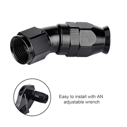 6AN 30 Degree PTFE One Piece Full Flow End Hose Fitting Aluminum Black (6AN / 30 Degree)