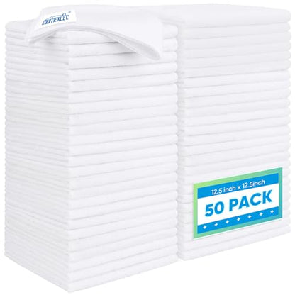 White Microfiber Cleaning Cloth 50 Pack (White / 12.5 x 12.5 Inch)