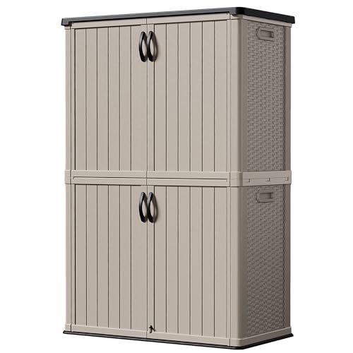 Outdoor Storage Cabinet 50 Cu Ft with Lockable Doors (Beige / 50 Cu Ft/Vertical)