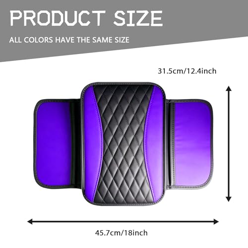 Leather Car Center Console Cover with Side Storage Pockets (Purple)
