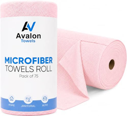 Microfiber Cleaning Cloth Roll (75 Count (Pack of 1) / Pink)