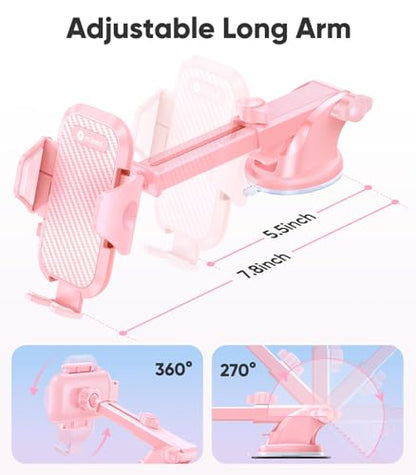 Stable Car Phone Holder [Upgraded Strongest Suction (Hot Pink)