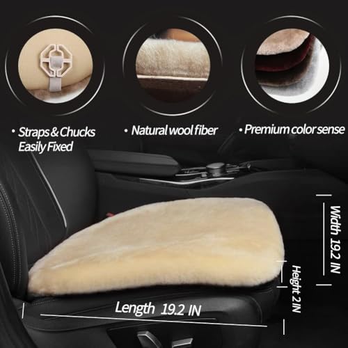 Genuine Sheepskin Car Seat Cushion Seat Covers for Cars Trucks SUV Comfort Seat Protector Pad for Car Driver Seat Car Accessories for Women Office Chair Car Decor (Pearl / Front Seat Cushions-2 Pcs)