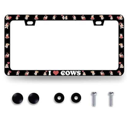 Stainless Steel Cute I Love Cows License Plate Frame 12.3 x 6.3 Inch (Cute Cow I Love Cows 01)