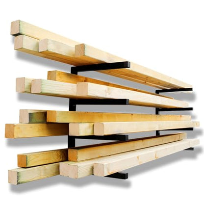 Wood Organizer and Lumber Storage Rack Wall Mount (Black - 4 Level)