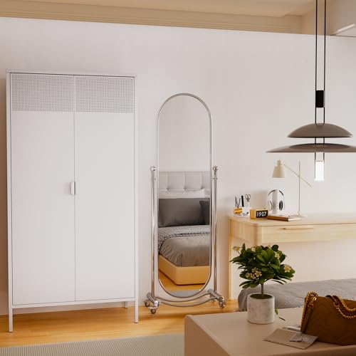Metal Storage Cabinets Locker with Hanging Rod and Adjustable Shelves (White / 71''H-Wardrobe)