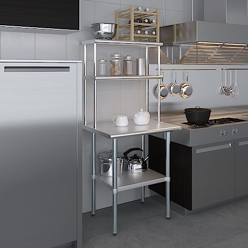 Stainless Steel Work Table Double Tier Overshelf (24" x 30" Work Table + 12" Overshelf)