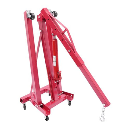 Folding Engine Hoist 2 Ton Engine Crane Lift with 6 Caster Wheels 4400LBS Steel Hydraulic Engine Crane 4 Adjustable Positions for Car Fixing Workshops Garages Warehouse (Red 1T)