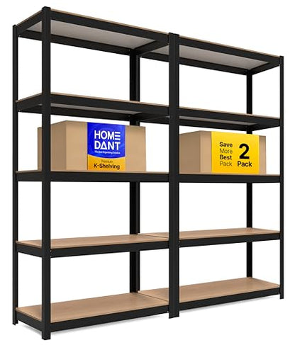 House 36.2" W 5 Tier Heavy Duty Garage Shelving Adjustable Metal Rack Storage Shelves Standing Shelf Unit Organizers Pantry Closet Office Black 2Pack (Black / 36.2"W x 16.5"D)