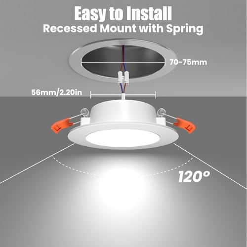 12 Volt 3 Inch Ultra Thin LED Recessed Ceiling Lights for RV Interior 3W 6000K 12V LED Downlights Dimmable RV Puck Lights for Camper Van Boat Under Cabinet Lighting (6000K 6-Pack)