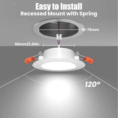 12 Volt 3 Inch Ultra Thin LED Recessed Ceiling Lights for RV Interior 3W 6000K 12V LED Downlights Dimmable RV Puck Lights for Camper Van Boat Under Cabinet Lighting (6000K 6-Pack)