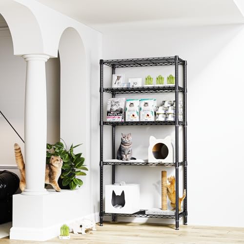 1250 lbs 5 Tier Shelf Metal Storage Shelves Shelving Wire Rack Heavy Duty Closet Organizers for Garage Kitchen Bathroom Laundry Black 15.7" D x 33.5" W x 68.5" H (5 tier, 15.7" D x 33.5" W x 68.5" H / Black)