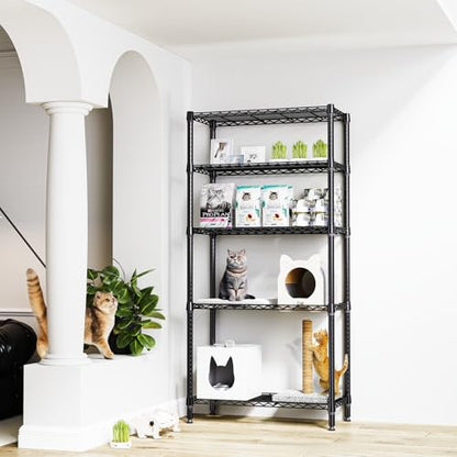 1250 lbs 5 Tier Shelf Metal Storage Shelves Shelving Wire Rack Heavy Duty Closet Organizers for Garage Kitchen Bathroom Laundry Black 15.7" D x 33.5" W x 68.5" H (5 tier, 15.7" D x 33.5" W x 68.5" H / Black)