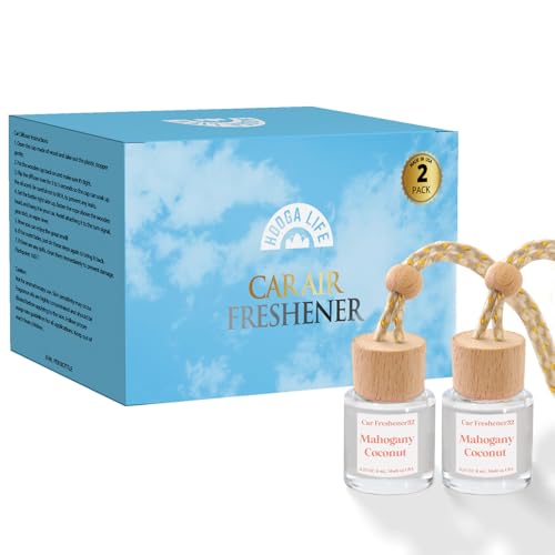 Car Air Freshener Diffuser 2 Pack Hanging Mahogany Coconut Car Air Freshener for Women 45+ Days Long Lasting Fragrance Made in USA
