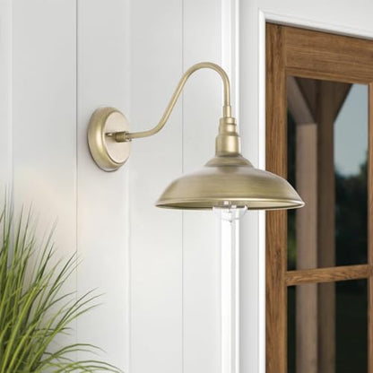 10 Inch Gooseneck Barn Light for Farmhouse (Brass / 10" Dome)