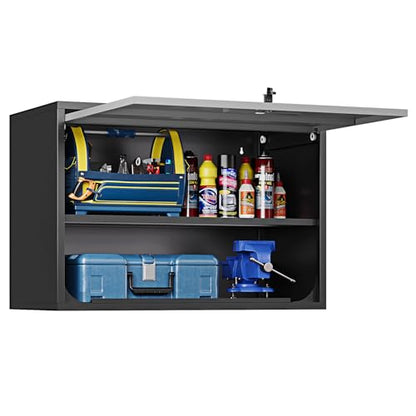 Metal Wall Cabinet for Garage (Black/Grey / 22" Tall)