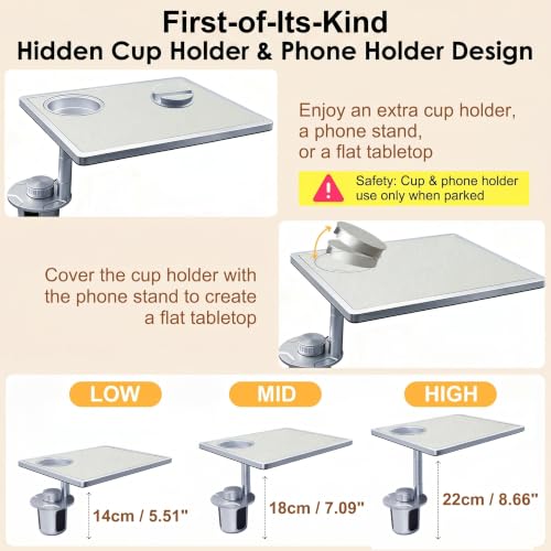 Car Desk for Laptop 360° Rotating Tesla Tray with Cup Holder Phone Stand (𝗦𝗾𝘂𝗮𝗿𝗲 · White / 𝗔𝗺𝗮𝘇𝗼𝗻 𝗖𝗵𝗼𝗶𝗰𝗲)